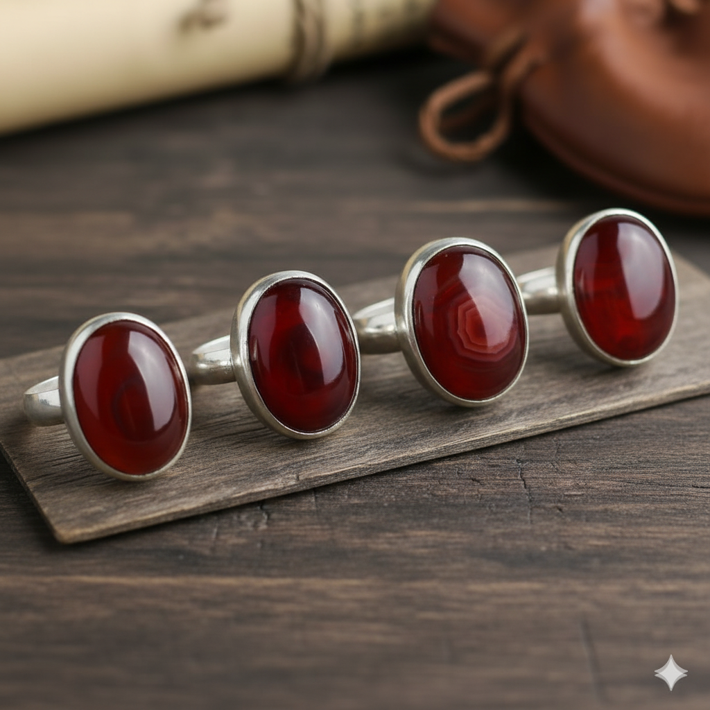 Natural Yamani Red Aqeeq Silver Ring