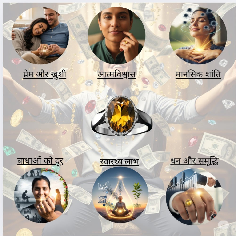 Natural Yellow Sapphire Pukhraj Silver Ring