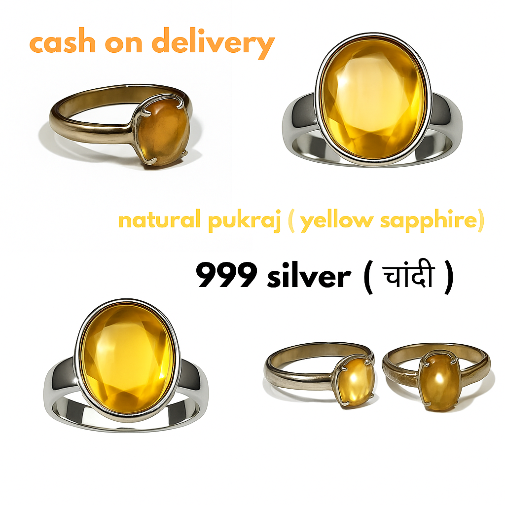 Natural Yellow Sapphire Pukhraj Silver Ring