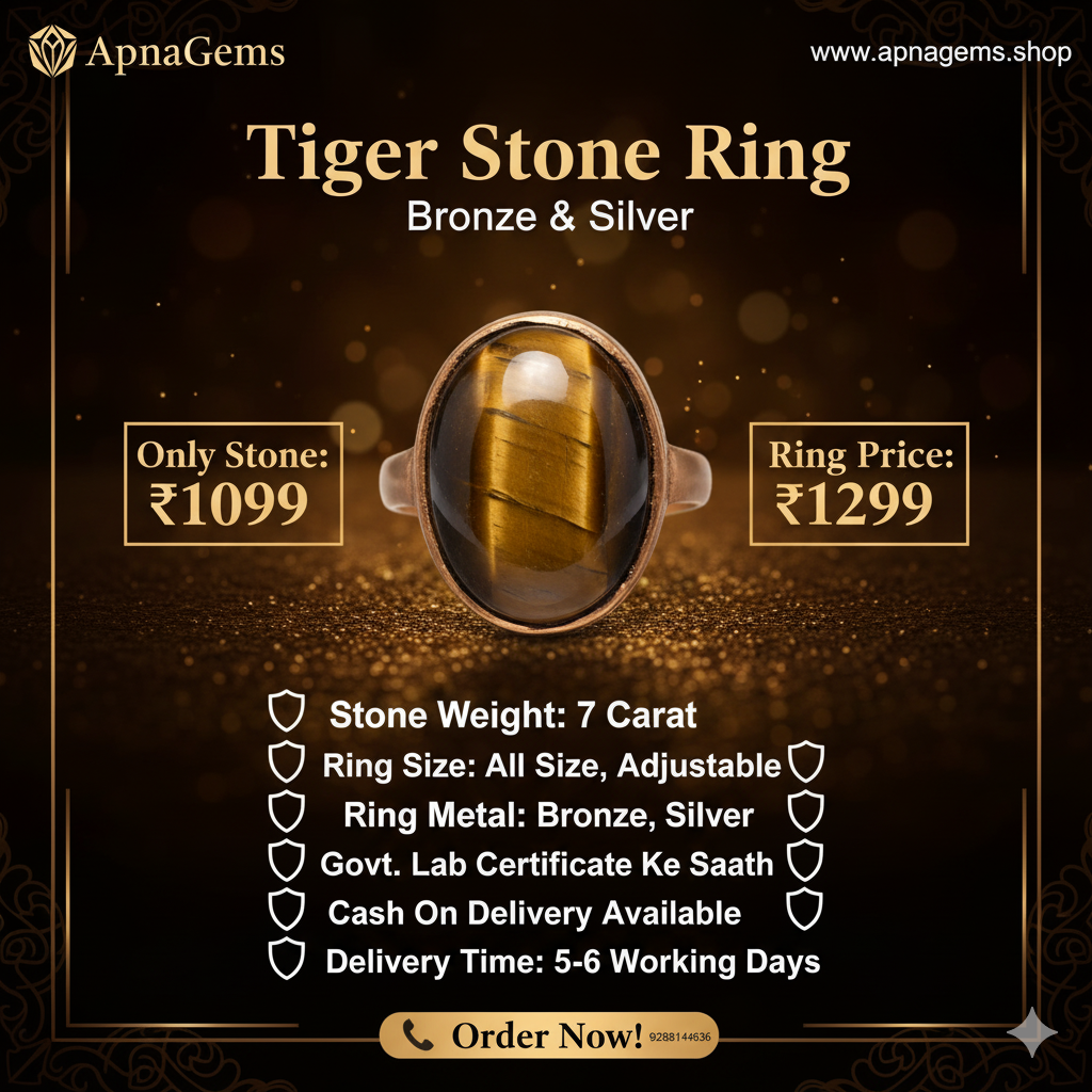 Natural Tiger Eye Stone Bronze Ring+GOVT.Lab certificate